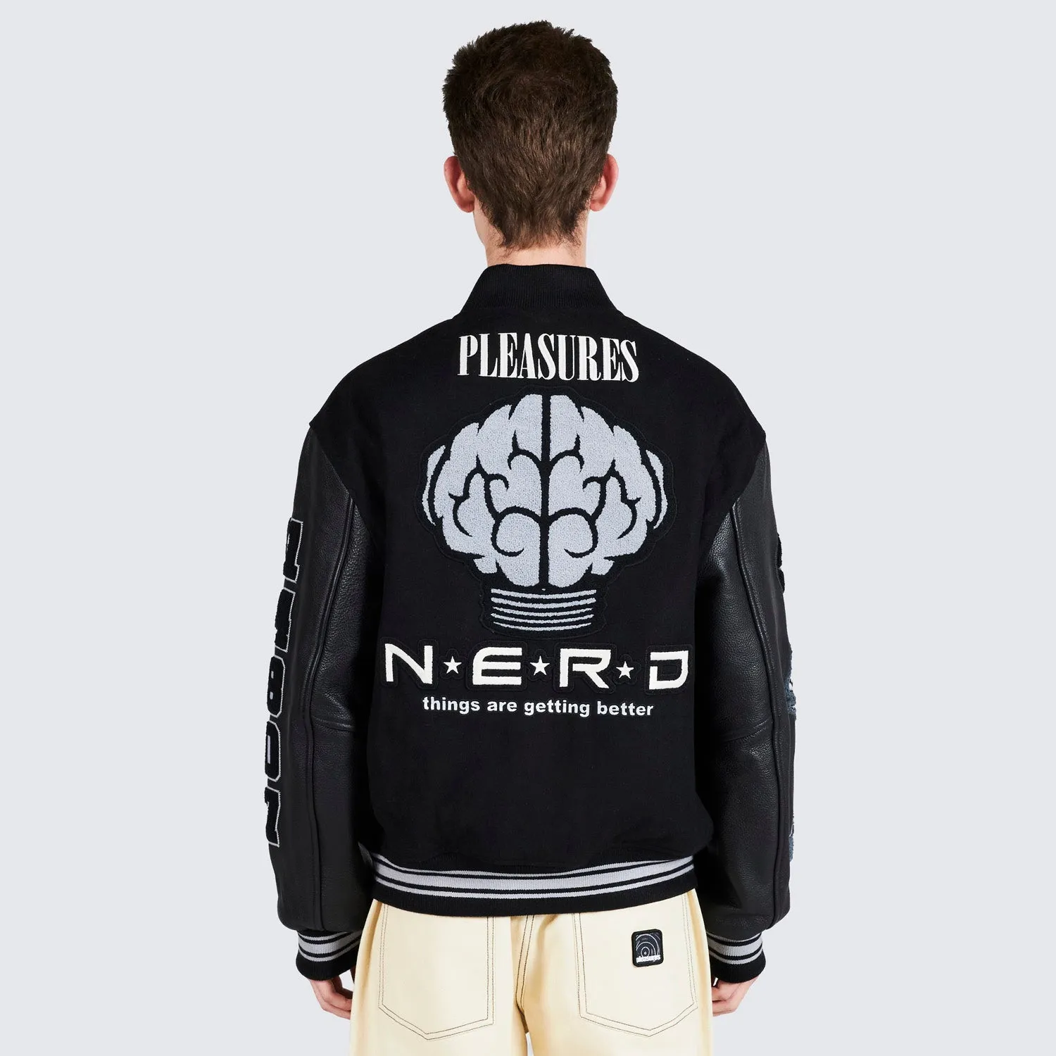 Pleasures Men Nerd Varsity Jacket Black