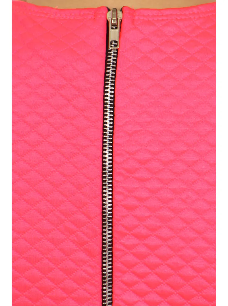 Plus Size Designer Quilted Diamond Pattern Skater Pink Dress