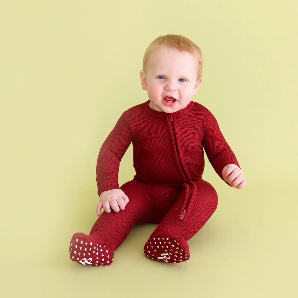 Posh Peanut Bordeaux Waffle Zippered Footie