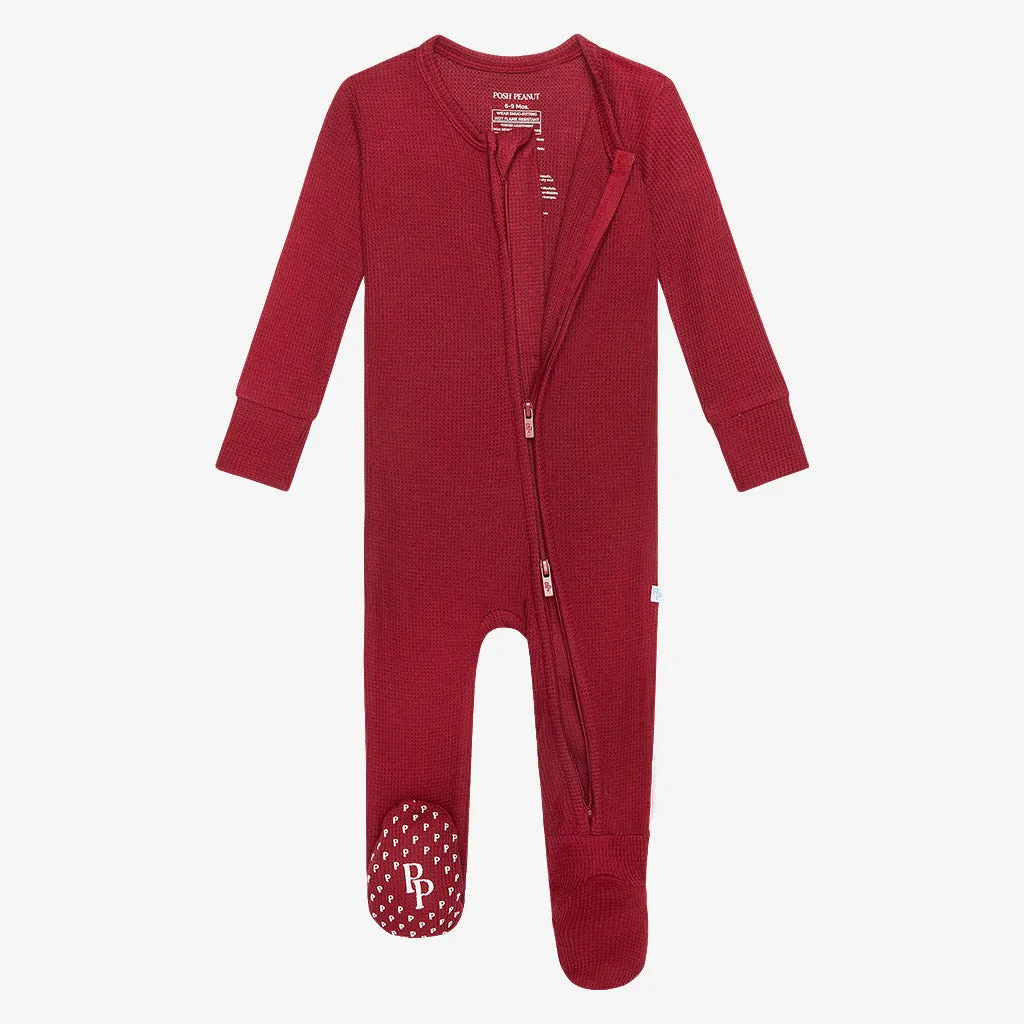 Posh Peanut Bordeaux Waffle Zippered Footie