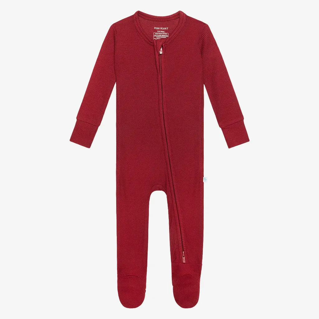 Posh Peanut Bordeaux Waffle Zippered Footie