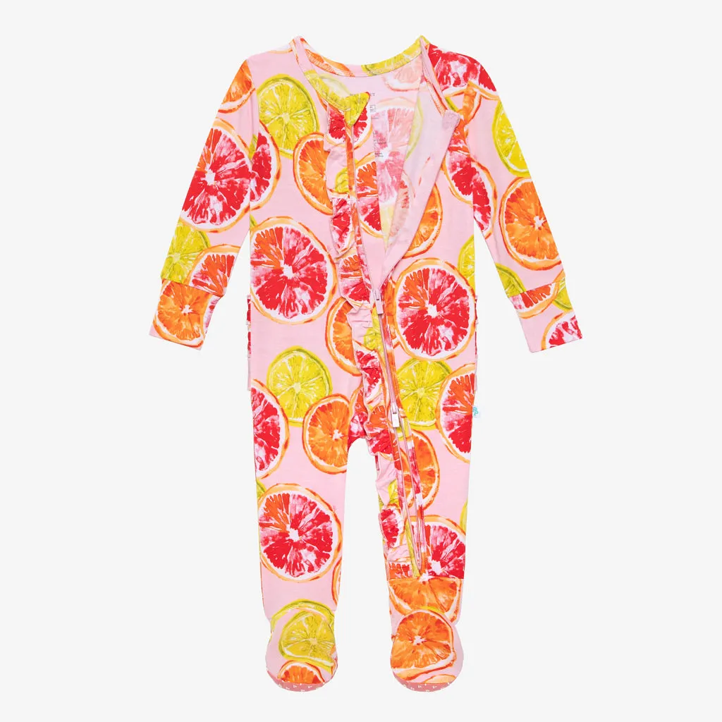 Posh Peanut Citrine Ruffled Zippered Footie