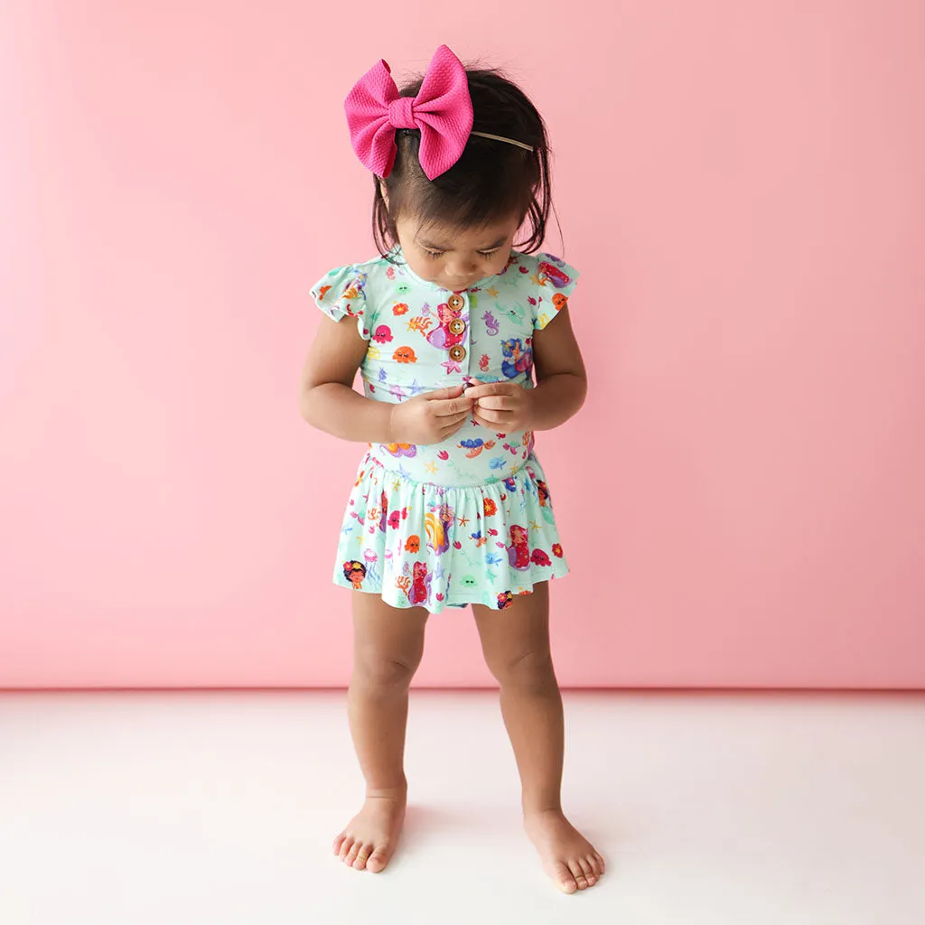 Posh Peanut Kai Ruffled Capsleeve Henley Twirl Skirt Bodysuit