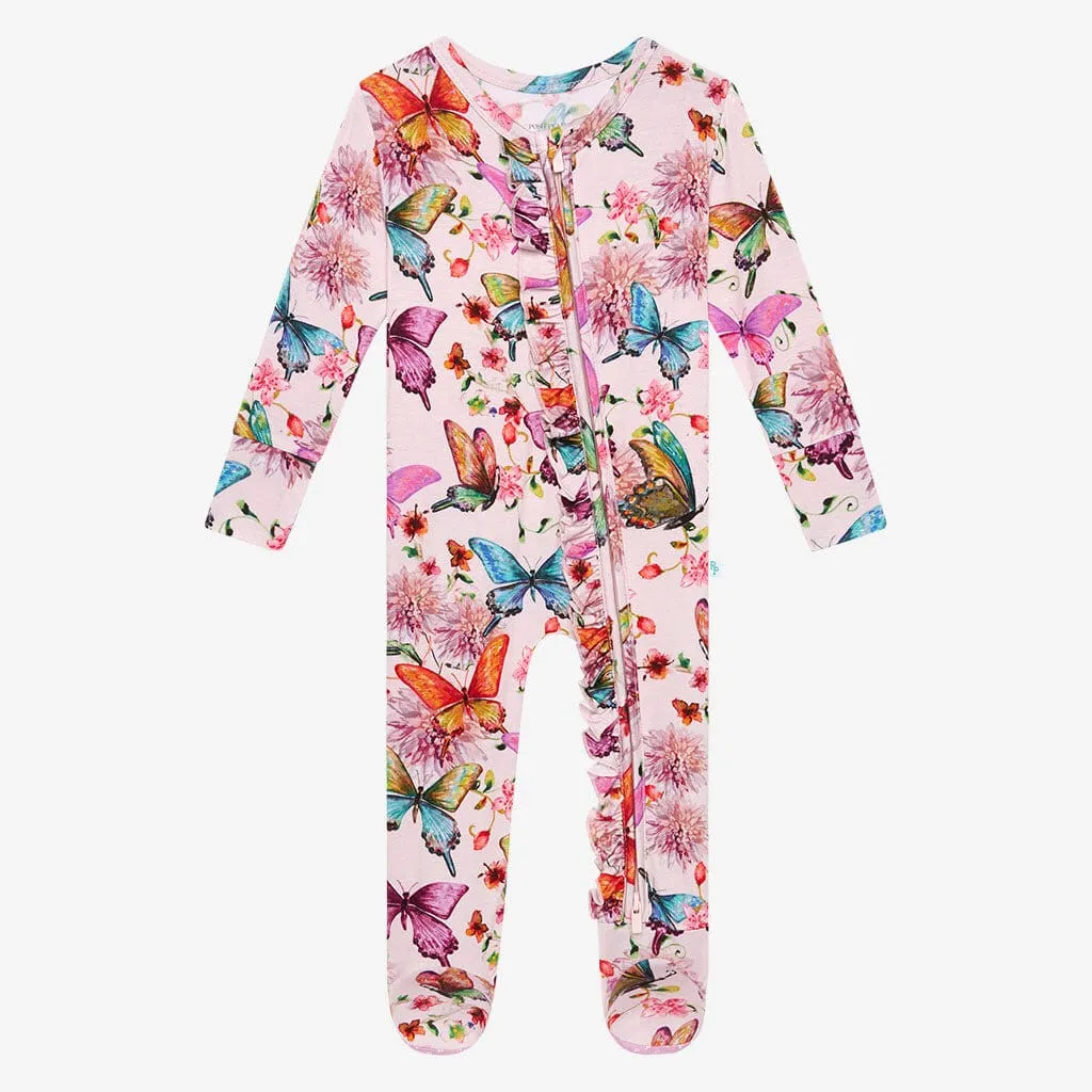 Posh Peanut Watercolor Butterfly Ruffled Zippered Footie