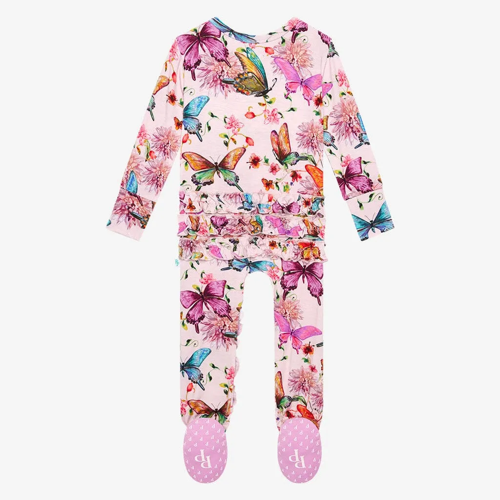 Posh Peanut Watercolor Butterfly Ruffled Zippered Footie