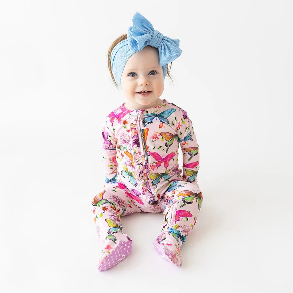 Posh Peanut Watercolor Butterfly Ruffled Zippered Footie