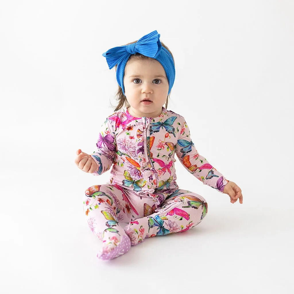 Posh Peanut Watercolor Butterfly Ruffled Zippered Footie