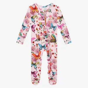 Posh Peanut Watercolor Butterfly Ruffled Zippered Footie