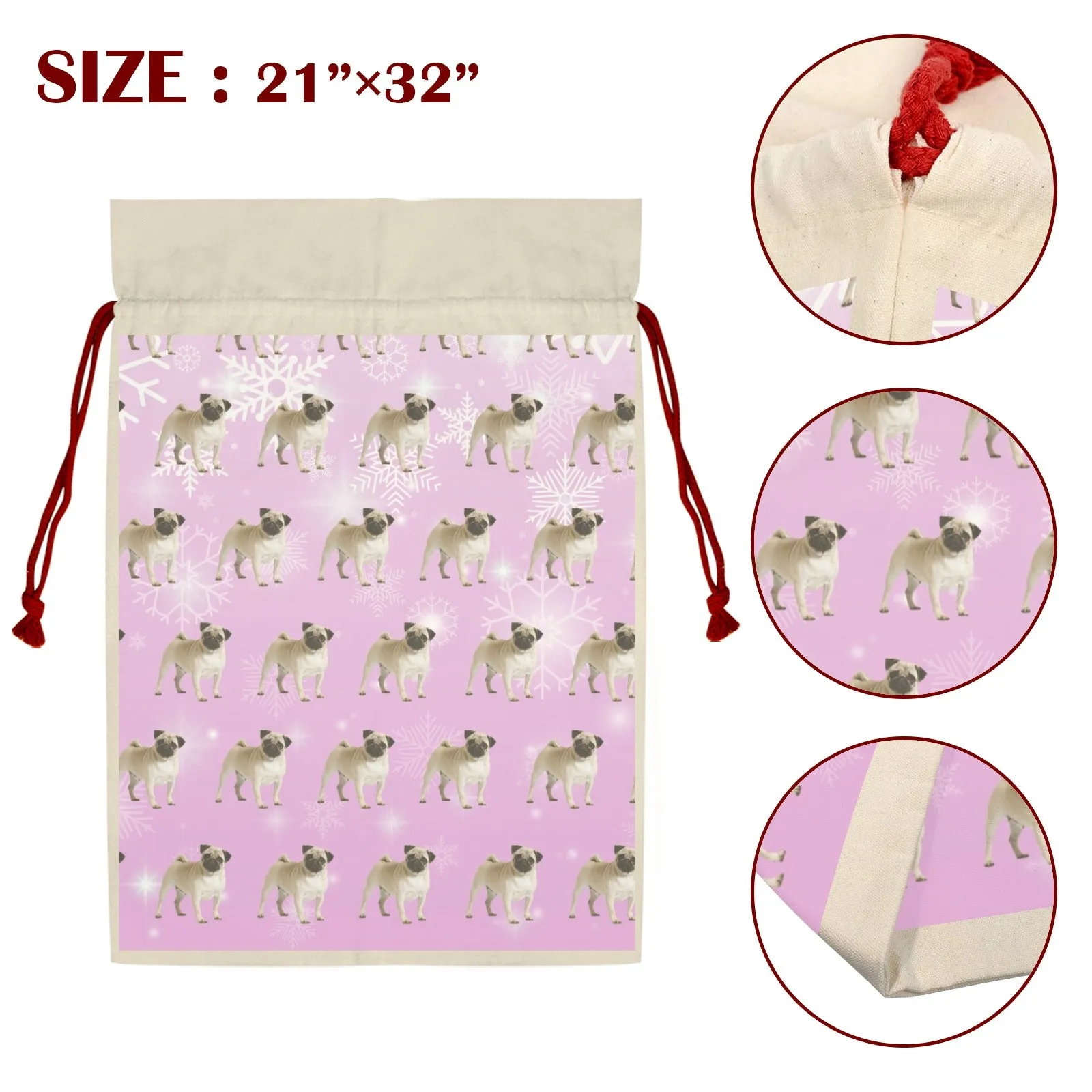 Pug Holiday Drawstring Bag