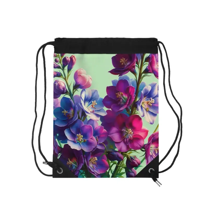 Purple Flowers Drawstring Bag in Polyester