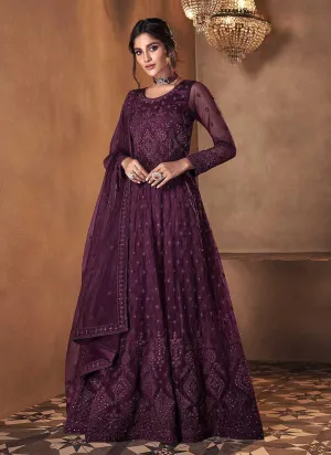 Purple Heavy Embroidered Gown Style Anarkali Suit