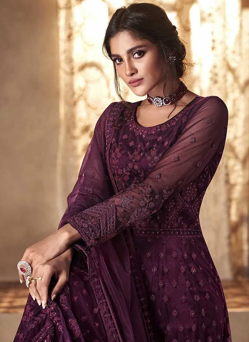 Purple Heavy Embroidered Gown Style Anarkali Suit