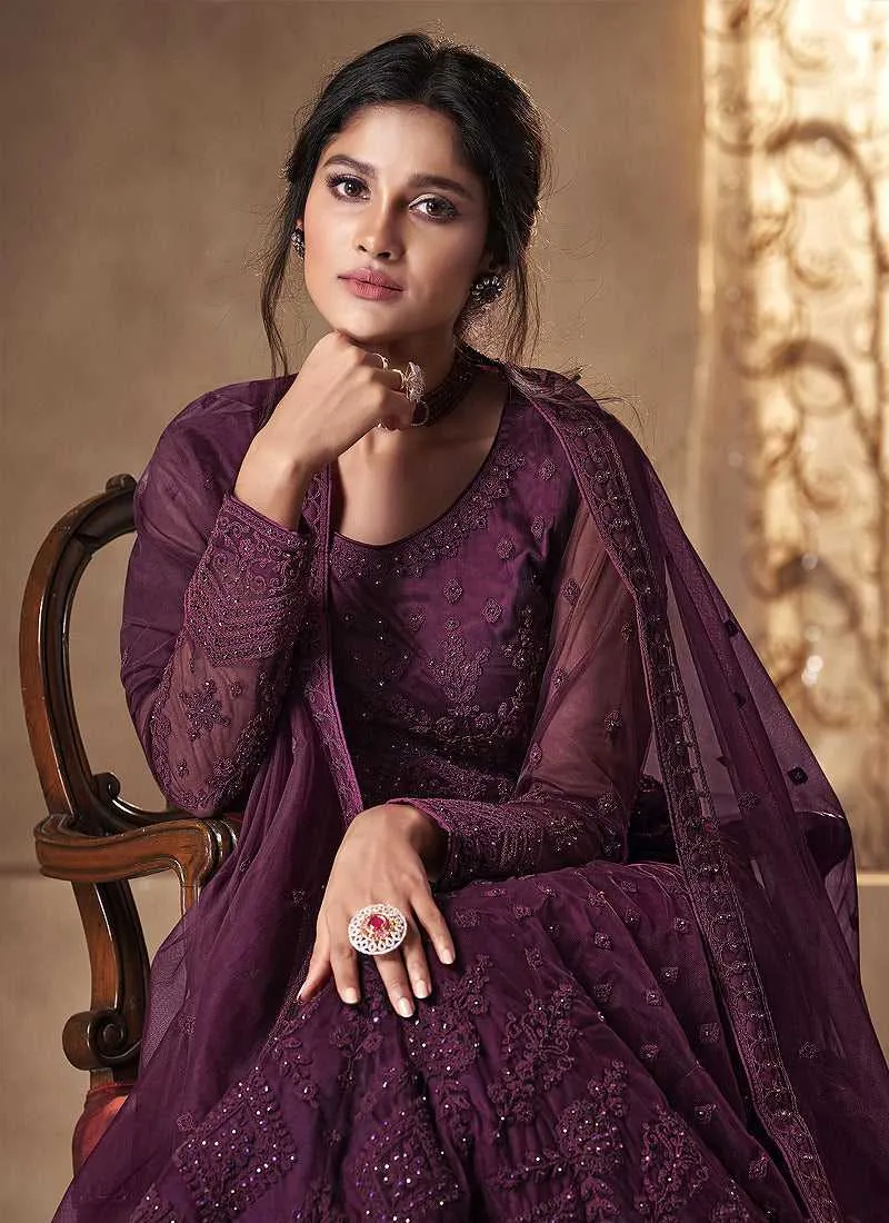 Purple Heavy Embroidered Gown Style Anarkali Suit