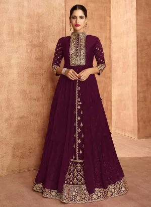 Purple Heavy Embroidered Slit Style Lehenga Anarkali