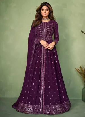 Purple Sequins Embroidered Jacket Style Anarkali Suit