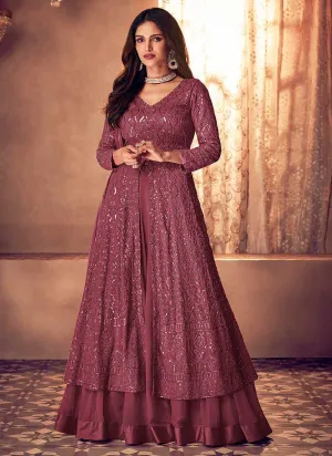 Purple Sequins Embroidered Slit Style Anarkali
