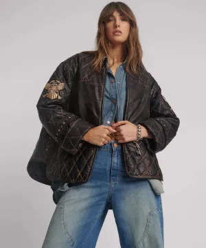 QUILTED STAR LEATHER JACKET