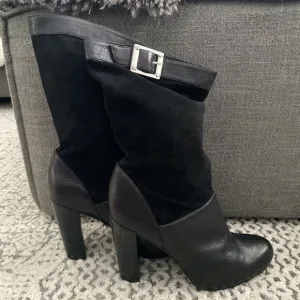 Rachel Zoe Women's 8.5 Claudia Black Leather Suede Slouch Buckle‎ Heeled Boot