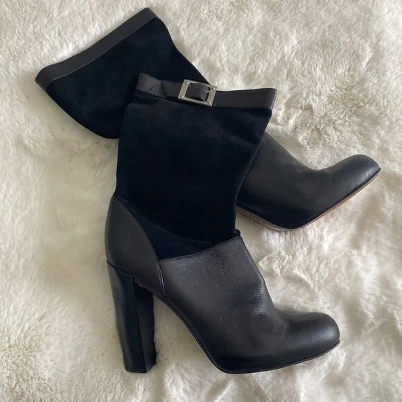 Rachel Zoe Women's 8.5 Claudia Black Leather Suede Slouch Buckle‎ Heeled Boot