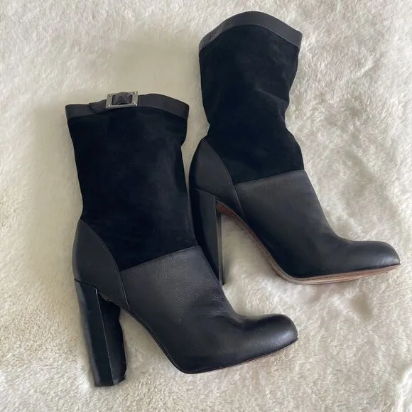 Rachel Zoe Women's 8.5 Claudia Black Leather Suede Slouch Buckle‎ Heeled Boot