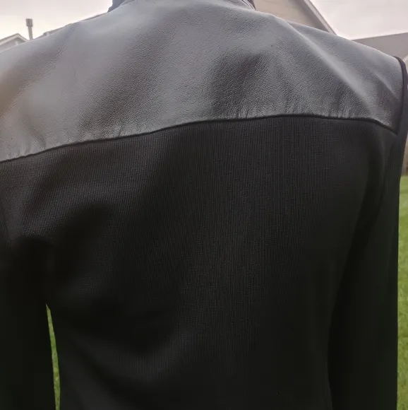 READ Nygard Black Genuine Leather Quilted Floral Rosette Long Sleeve Zip Jacket
