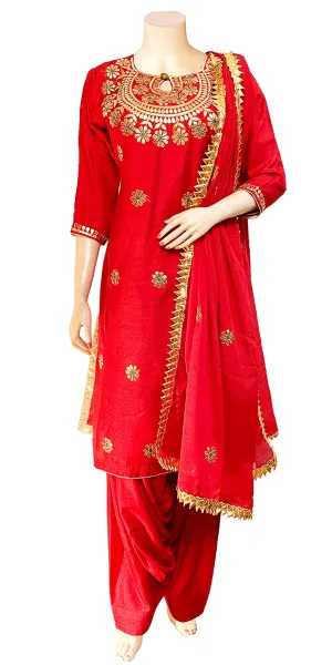 Red Color Rajasthani Traditional Gota Patti Hand Work Patiala Salwar Suit