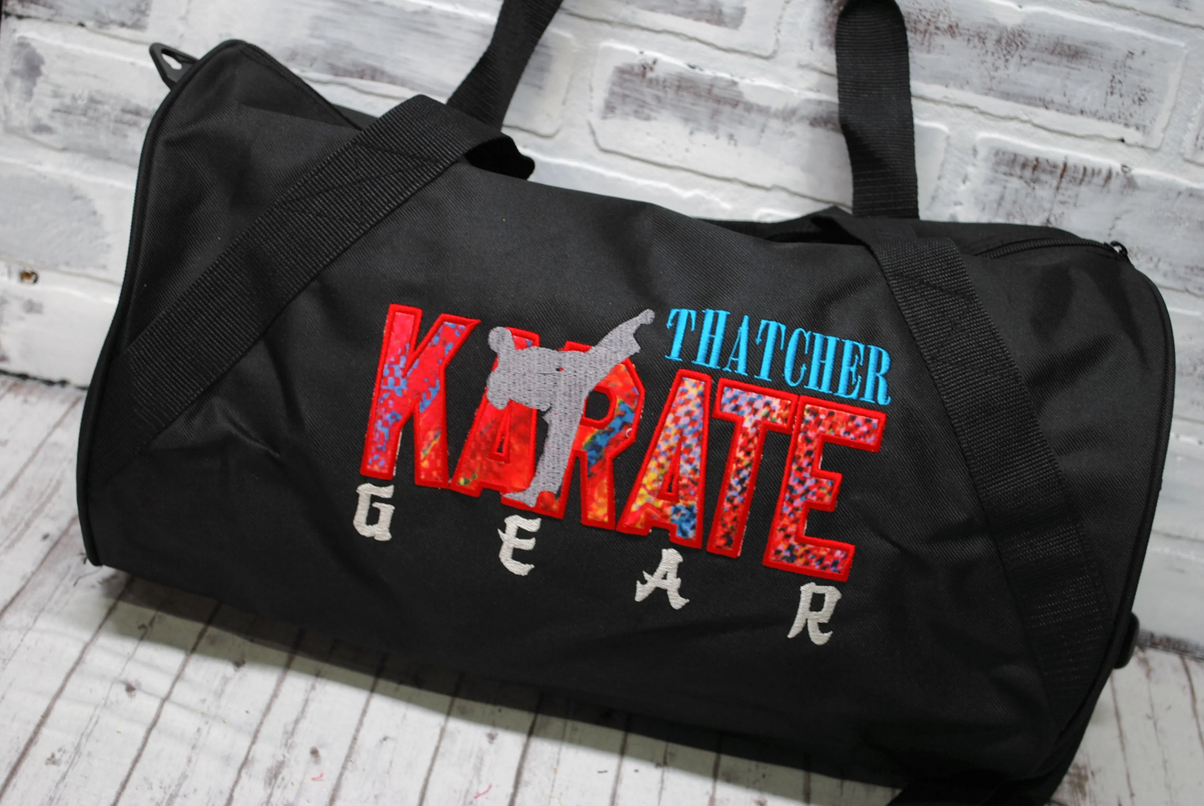 Red Teal Marbled Personalized Karate Tote or Duffle Bag
