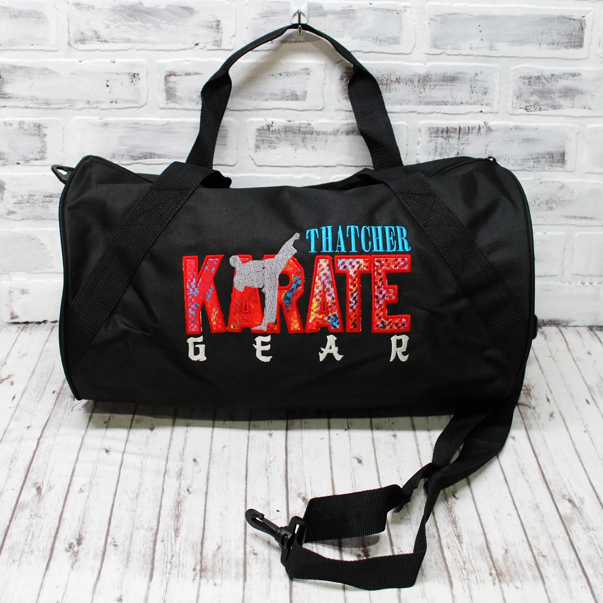 Red Teal Marbled Personalized Karate Tote or Duffle Bag
