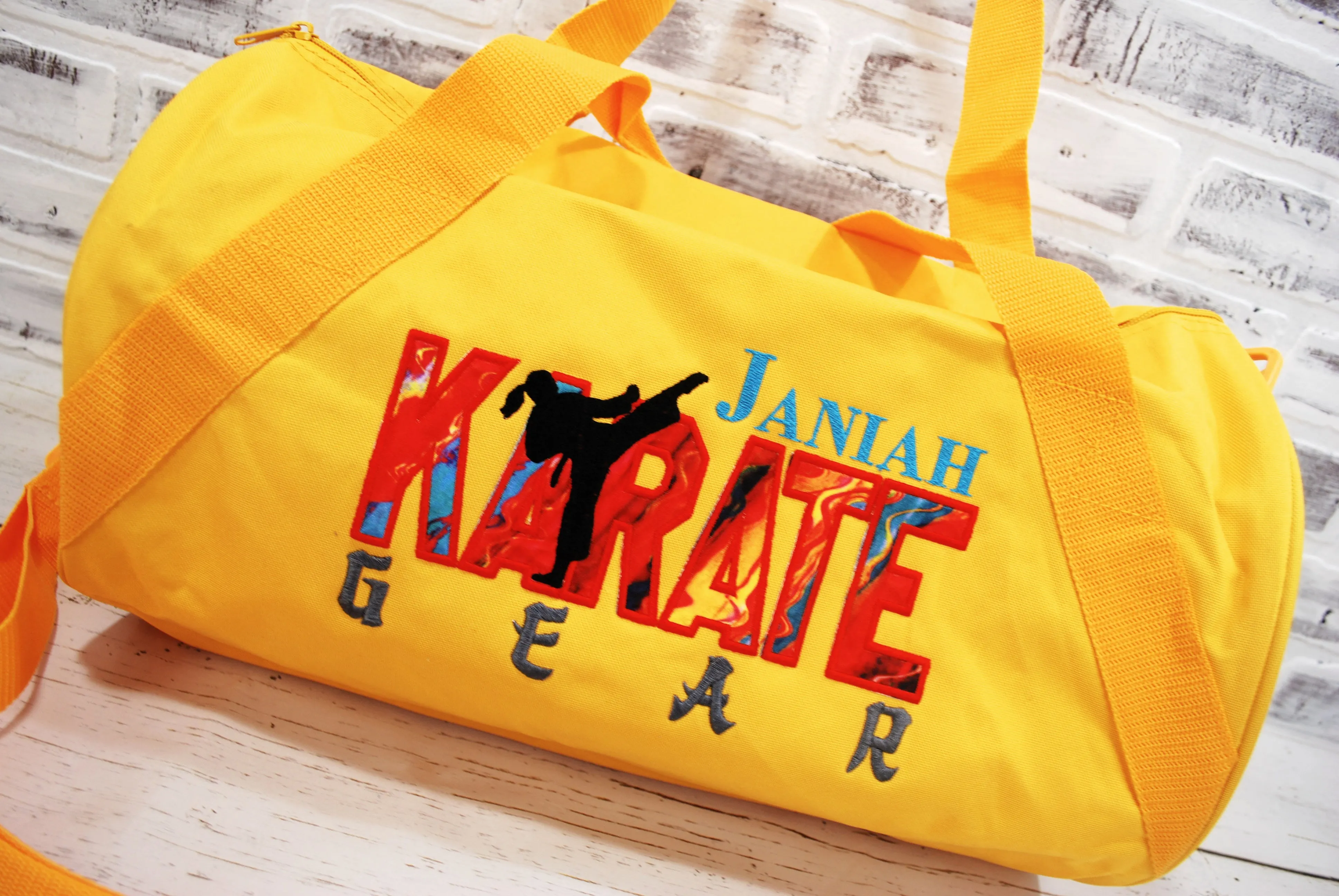 Red Teal Marbled Personalized Karate Tote or Duffle Bag