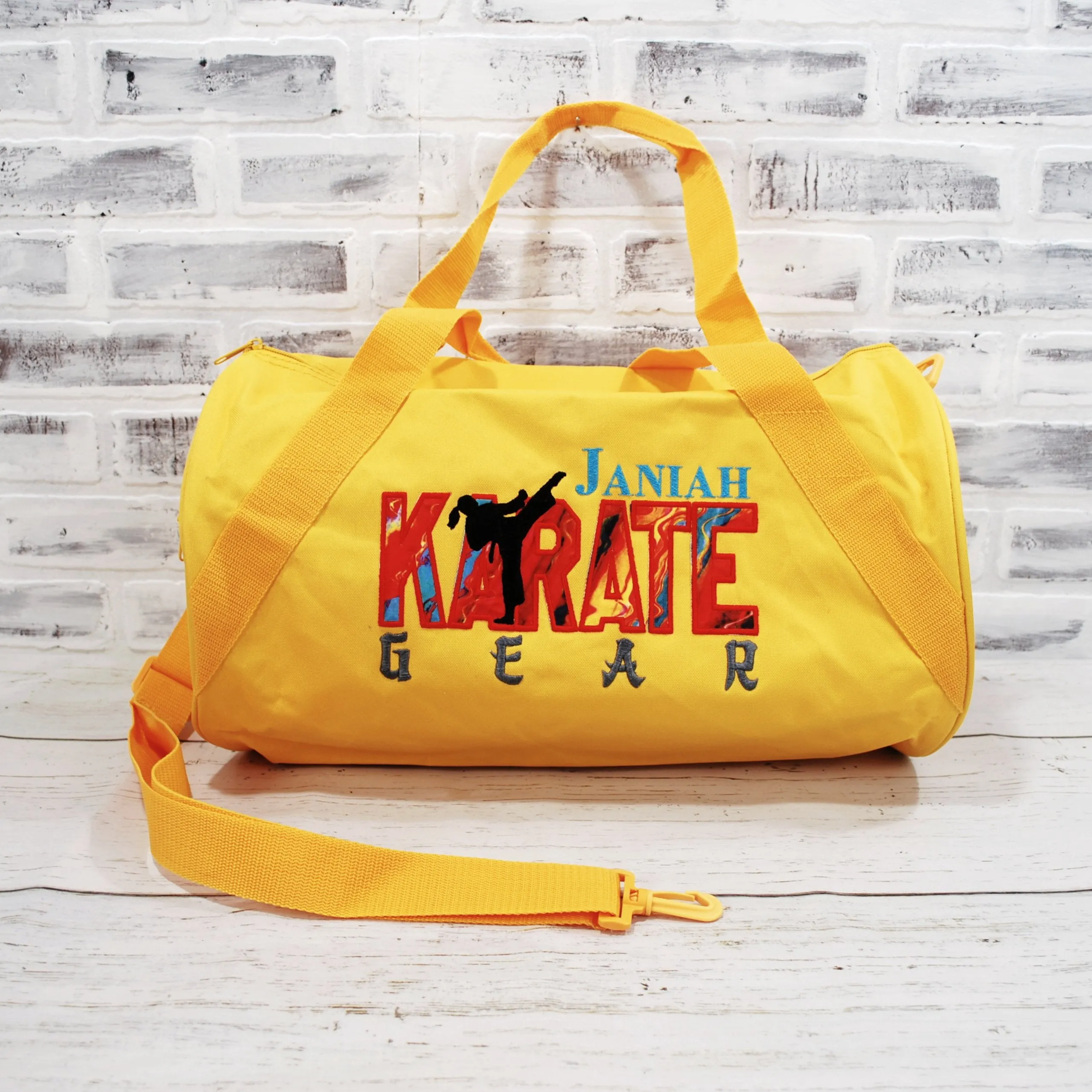 Red Teal Marbled Personalized Karate Tote or Duffle Bag