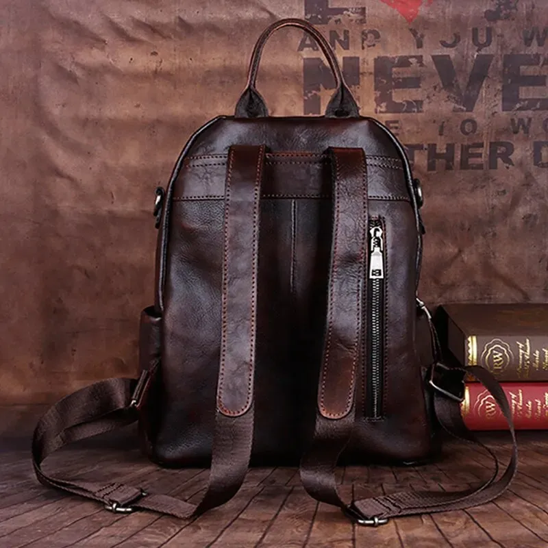Retro Embossed Leather Backpack Stylish & Functional Everyday Backpack