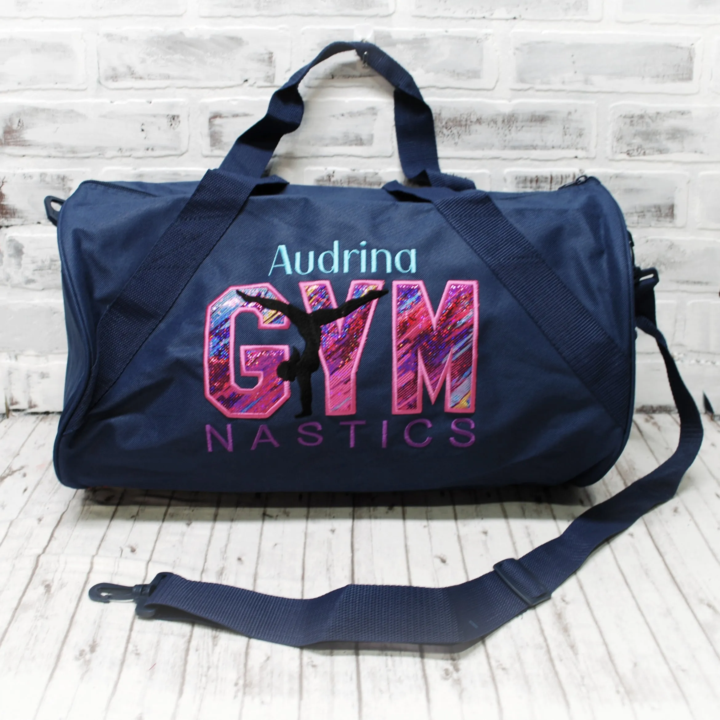 Retro Sparkle Pink Purple Gymnastics Personalized Duffle or Tote Bag