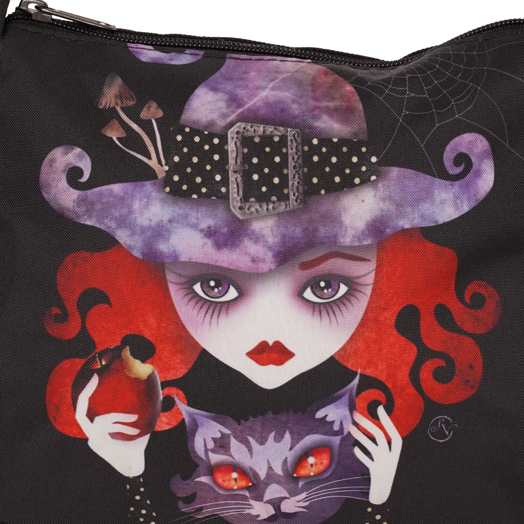 Ro Rox Small Handbag Makeup Cute Purse, Black, Witch-Cat