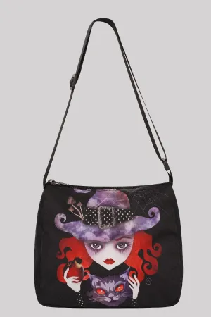Ro Rox Small Handbag Makeup Cute Purse, Black, Witch-Cat