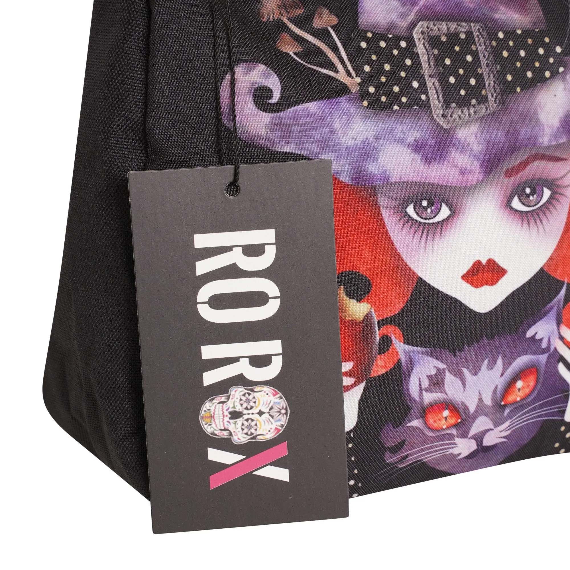 Ro Rox Small Handbag Makeup Cute Purse, Black, Witch-Cat