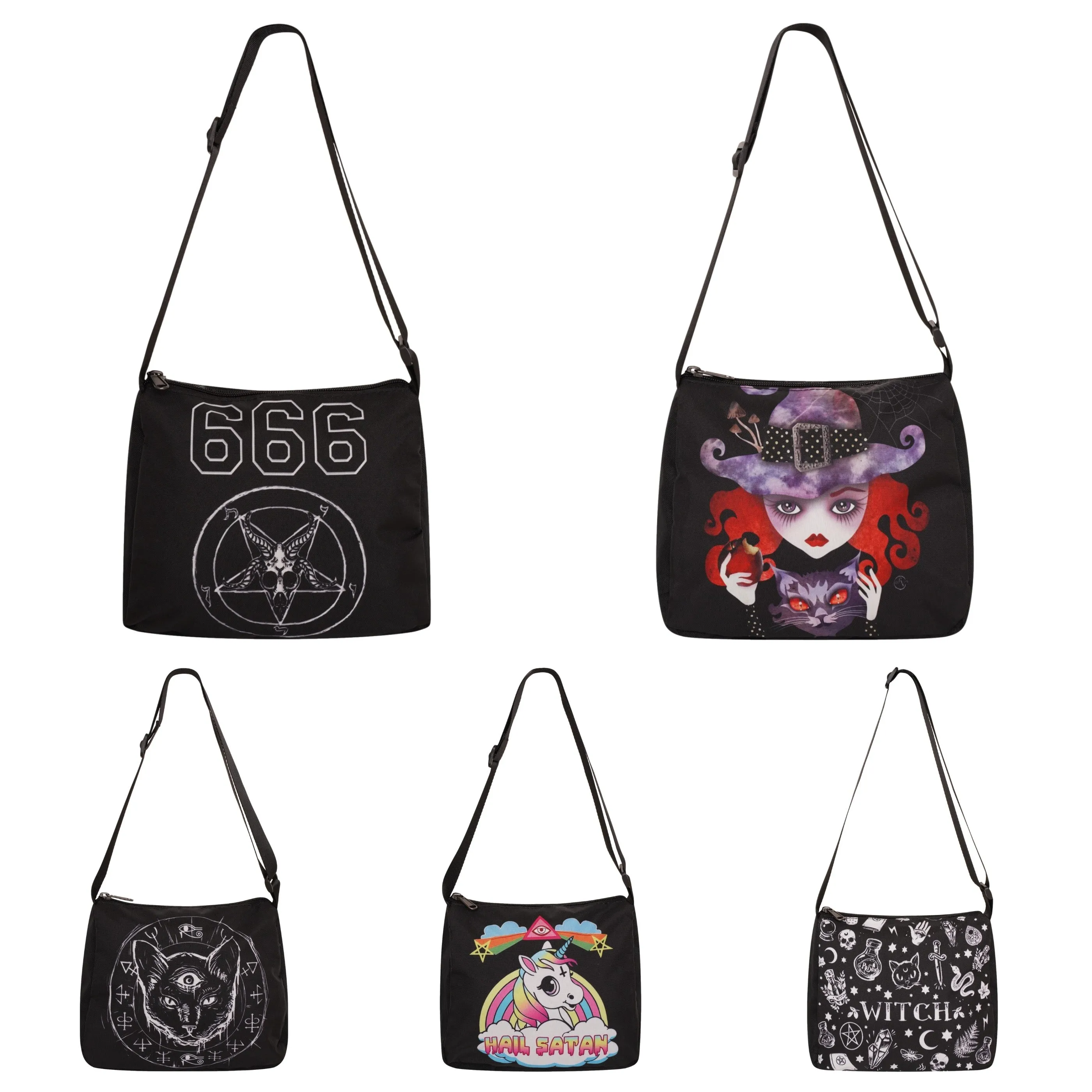 Ro Rox Small Handbag Makeup Cute Purse, Black, Witch-Cat