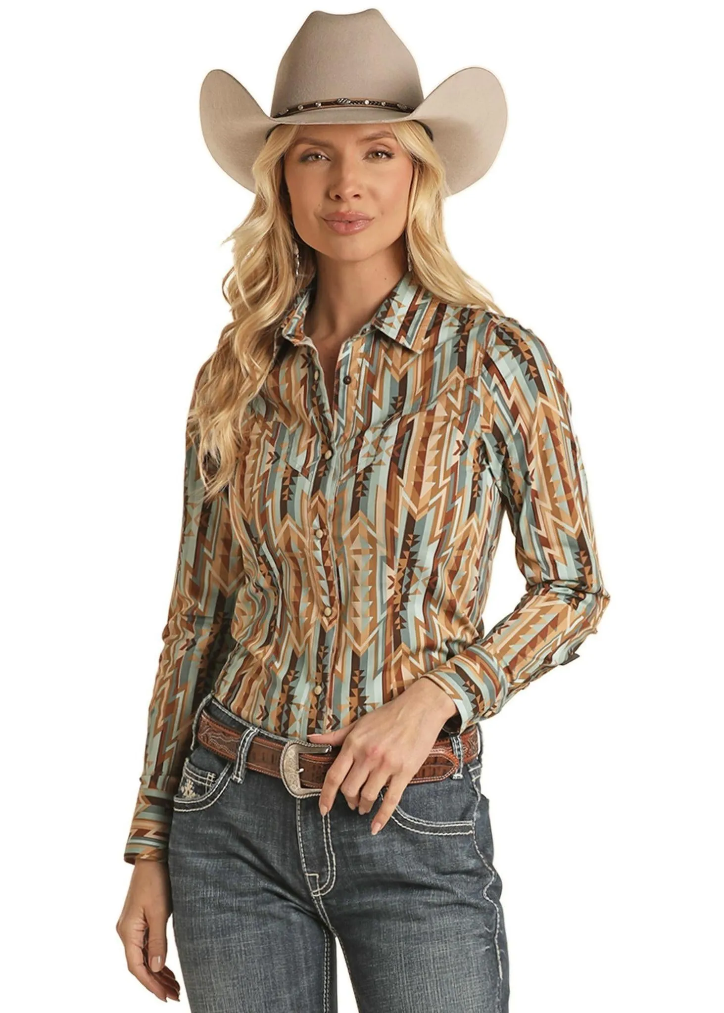 ROCK & ROLL DENIM LADIES AZTEC SNAP LONG SLEEVE SHIRT