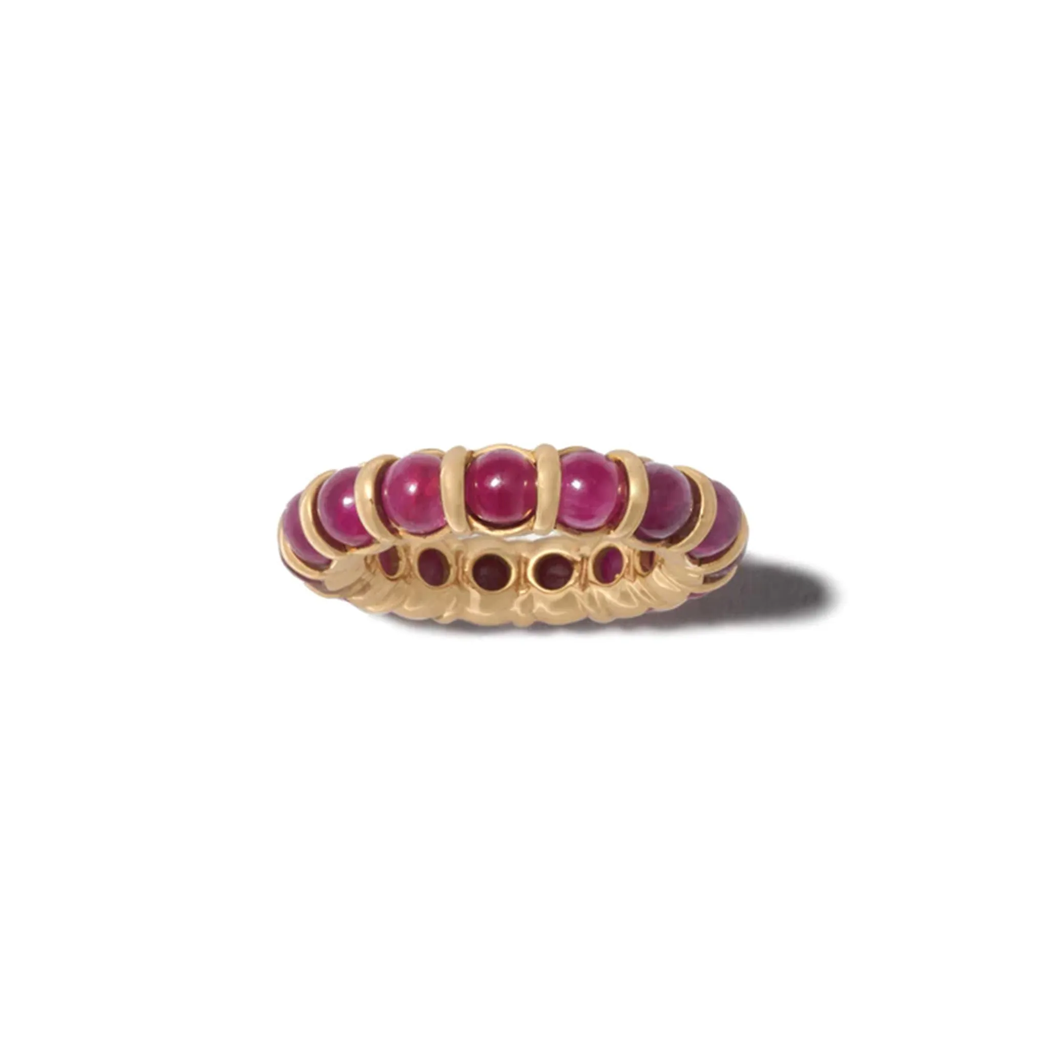 Rolling Spheres Ring with Red Greenland Ruby