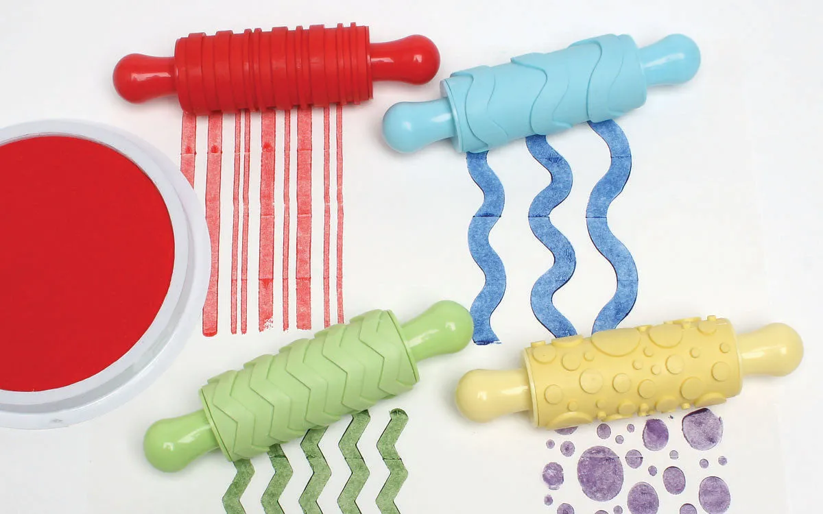 Rubber Patterned Rolling Pins, Set of 4 Colours