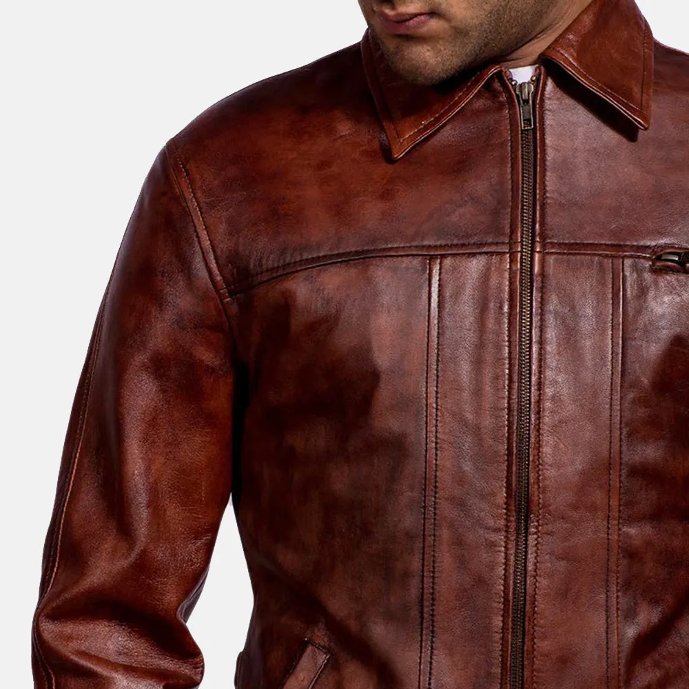 Rugged Maroon Leather Jacket
