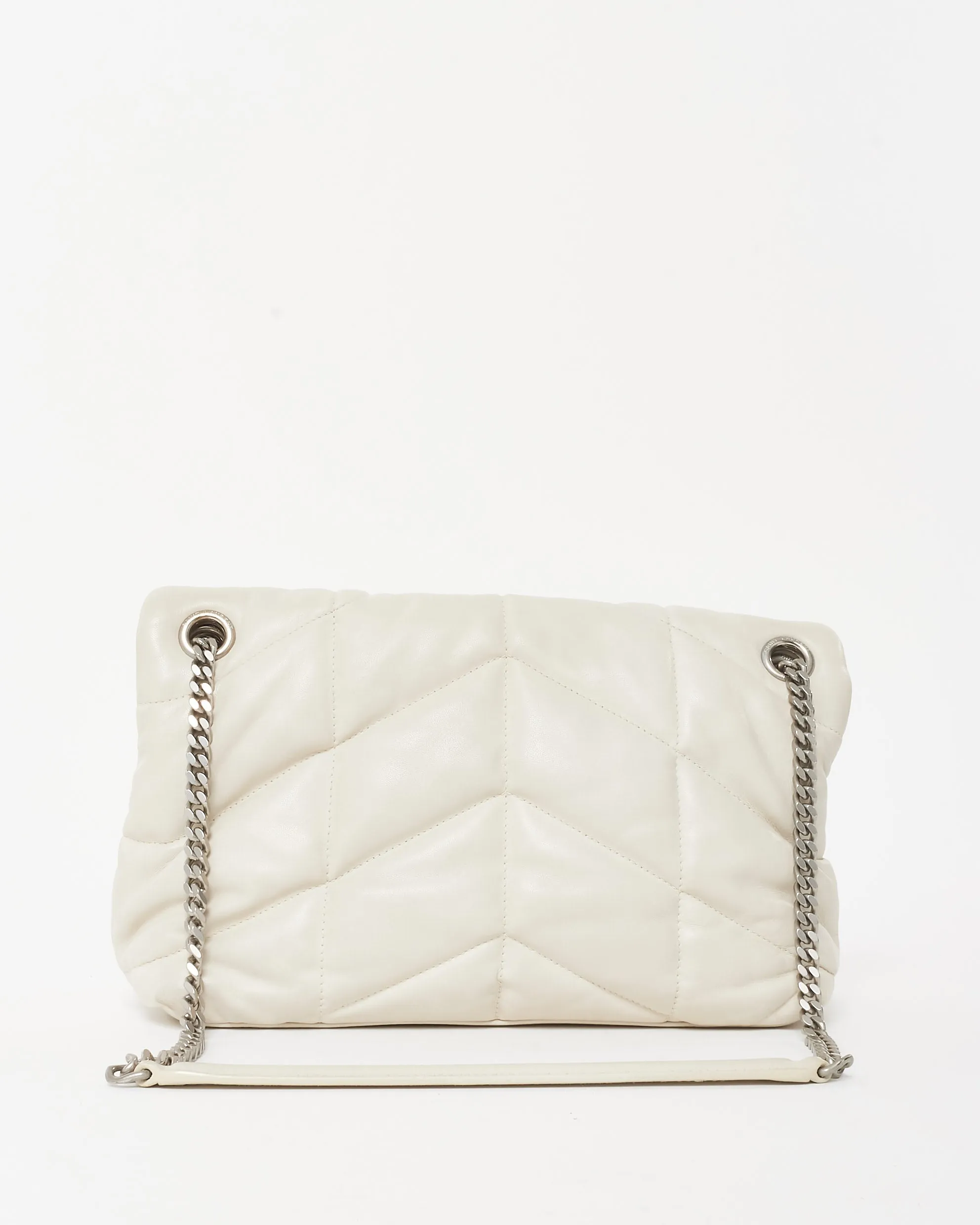 Saint Laurent White Leather Small Loulou Puffer Bag SHW