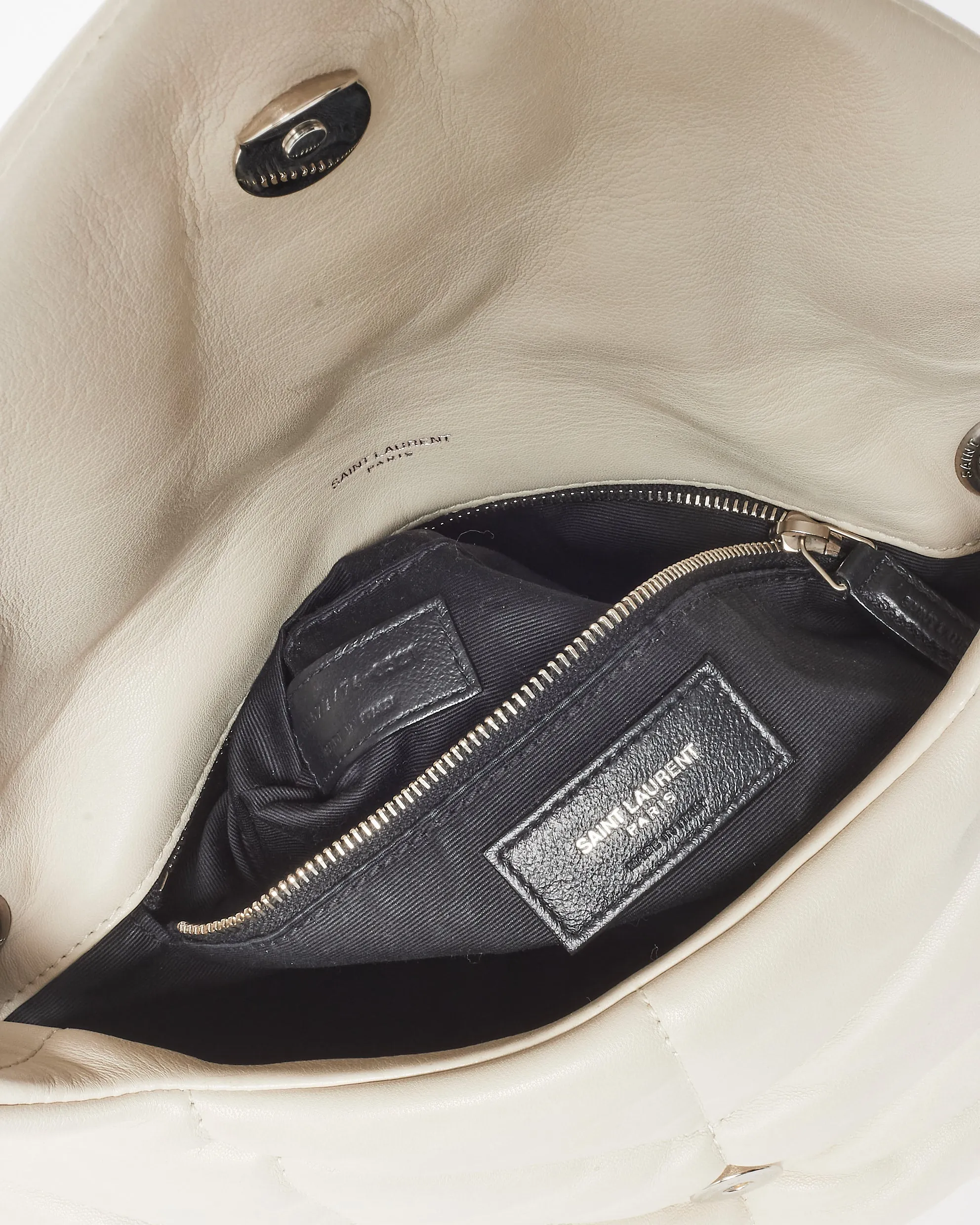 Saint Laurent White Leather Small Loulou Puffer Bag SHW