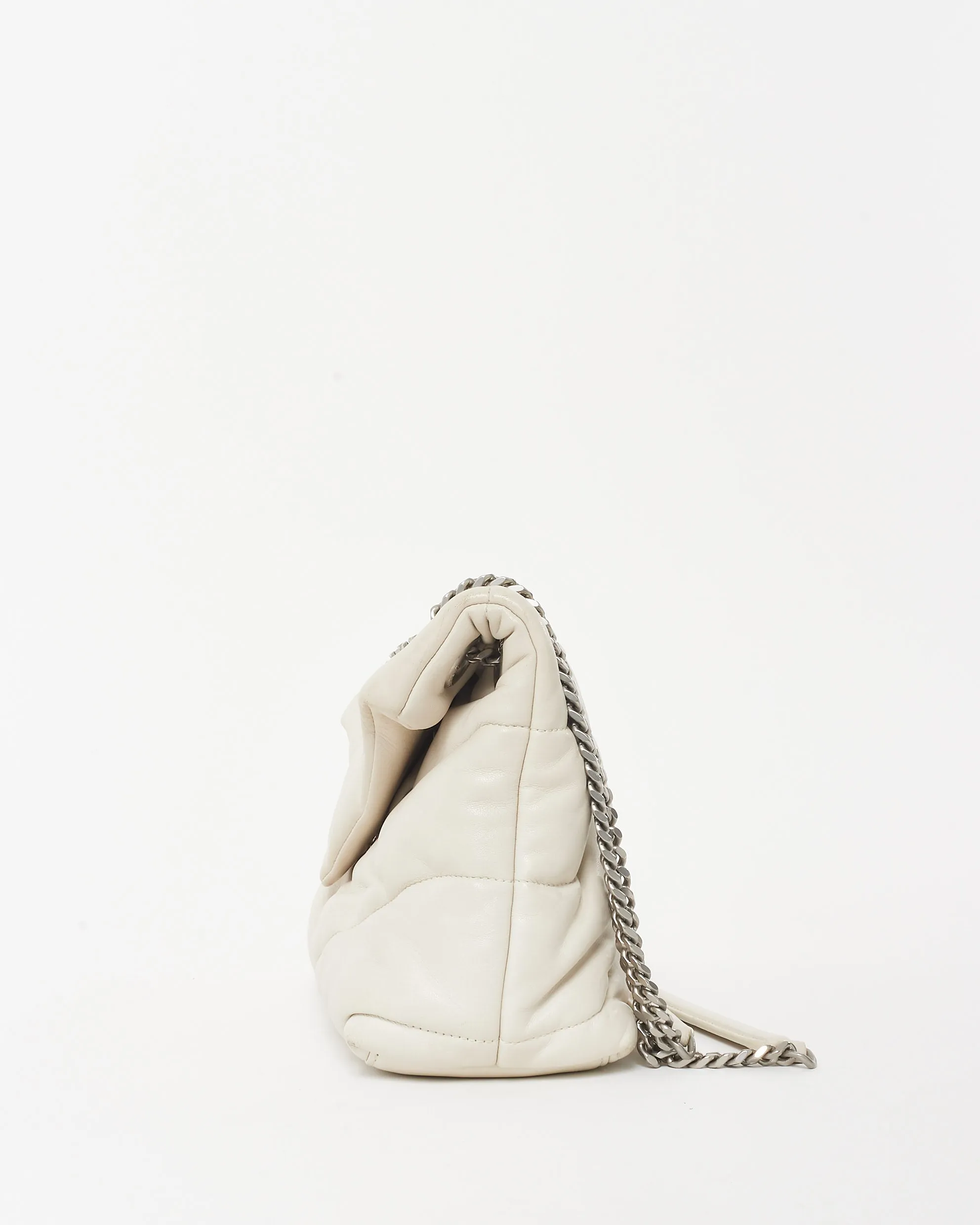 Saint Laurent White Leather Small Loulou Puffer Bag SHW