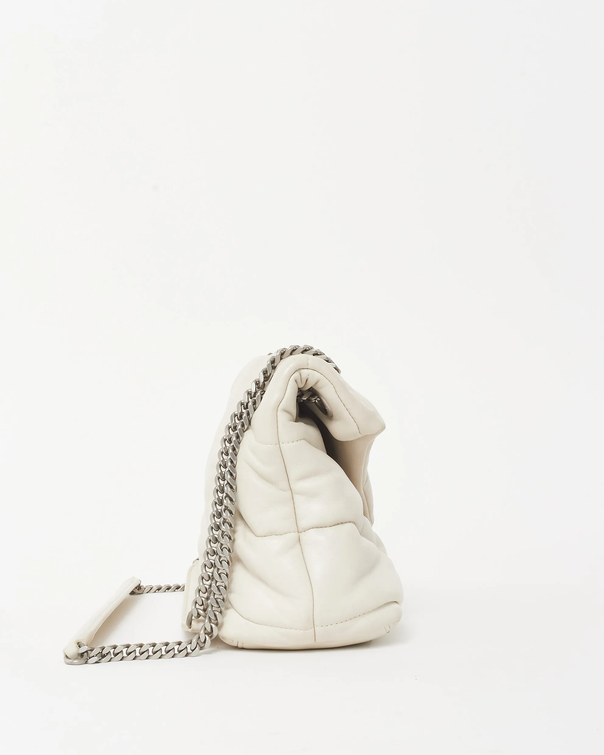 Saint Laurent White Leather Small Loulou Puffer Bag SHW