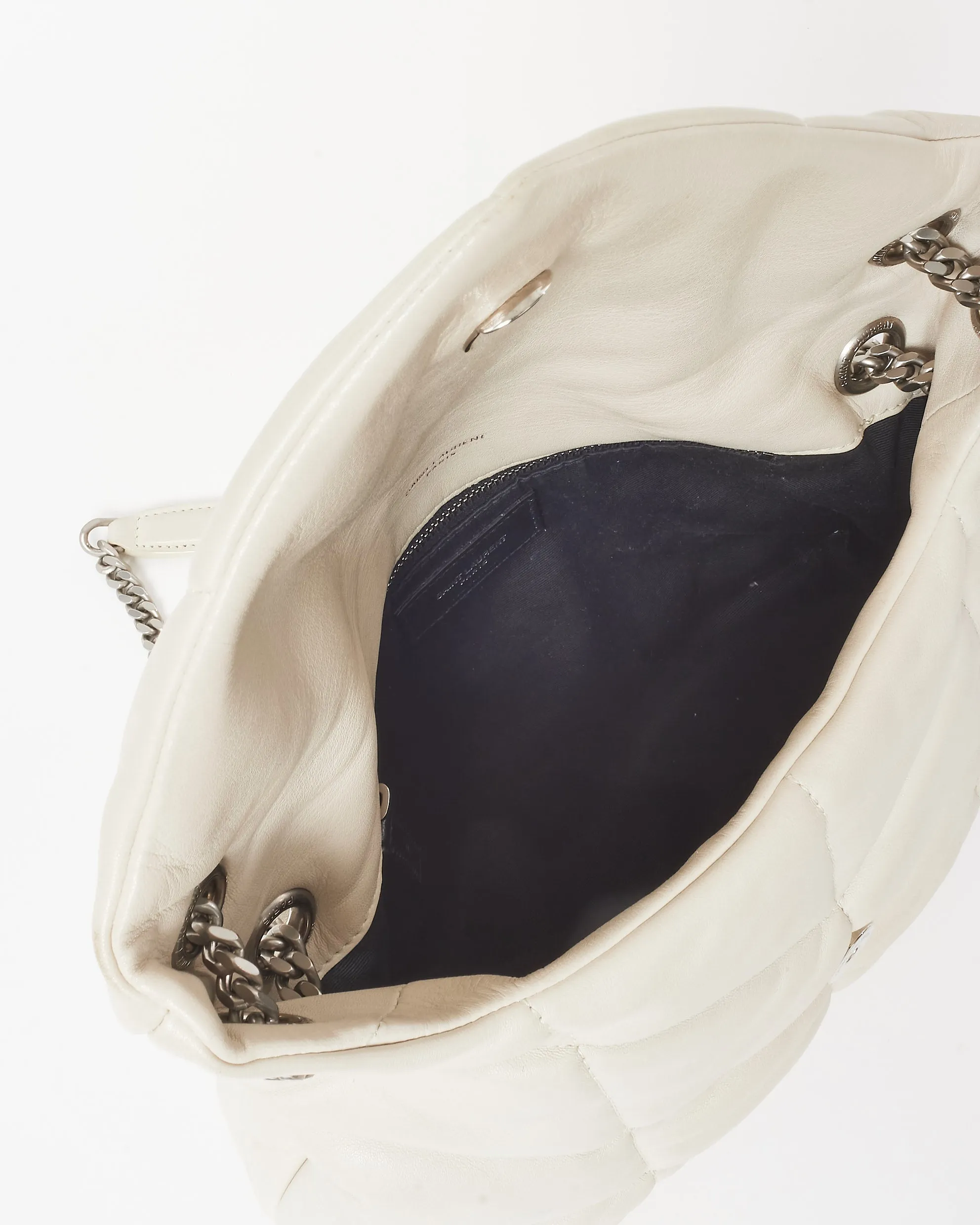 Saint Laurent White Leather Small Loulou Puffer Bag SHW