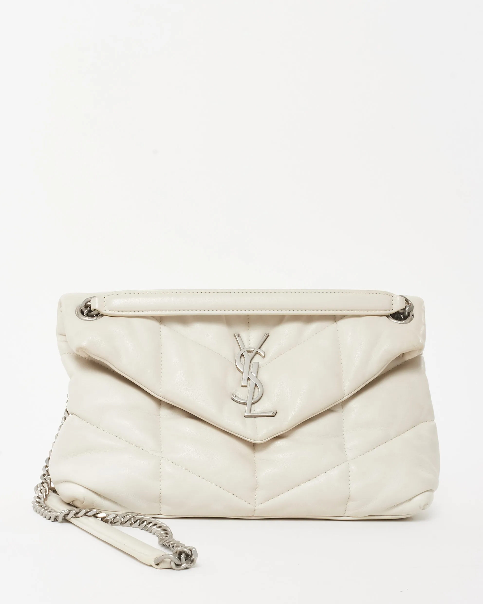 Saint Laurent White Leather Small Loulou Puffer Bag SHW