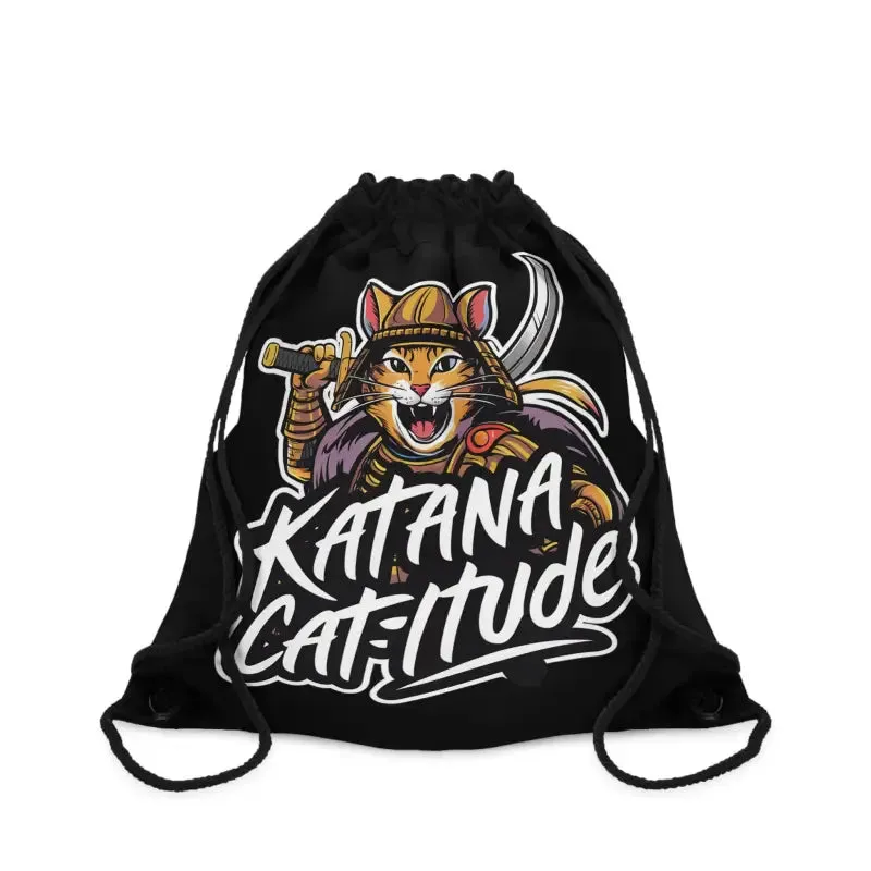 Samurai Cat Drawstring Bag Unleash your Warrior