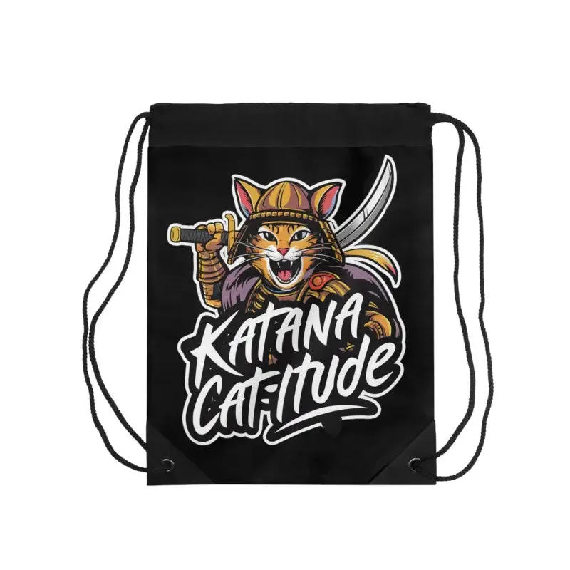 Samurai Cat Drawstring Bag Unleash your Warrior