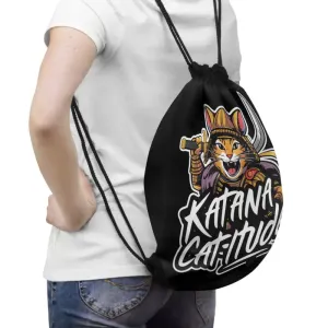 Samurai Cat Drawstring Bag Unleash your Warrior