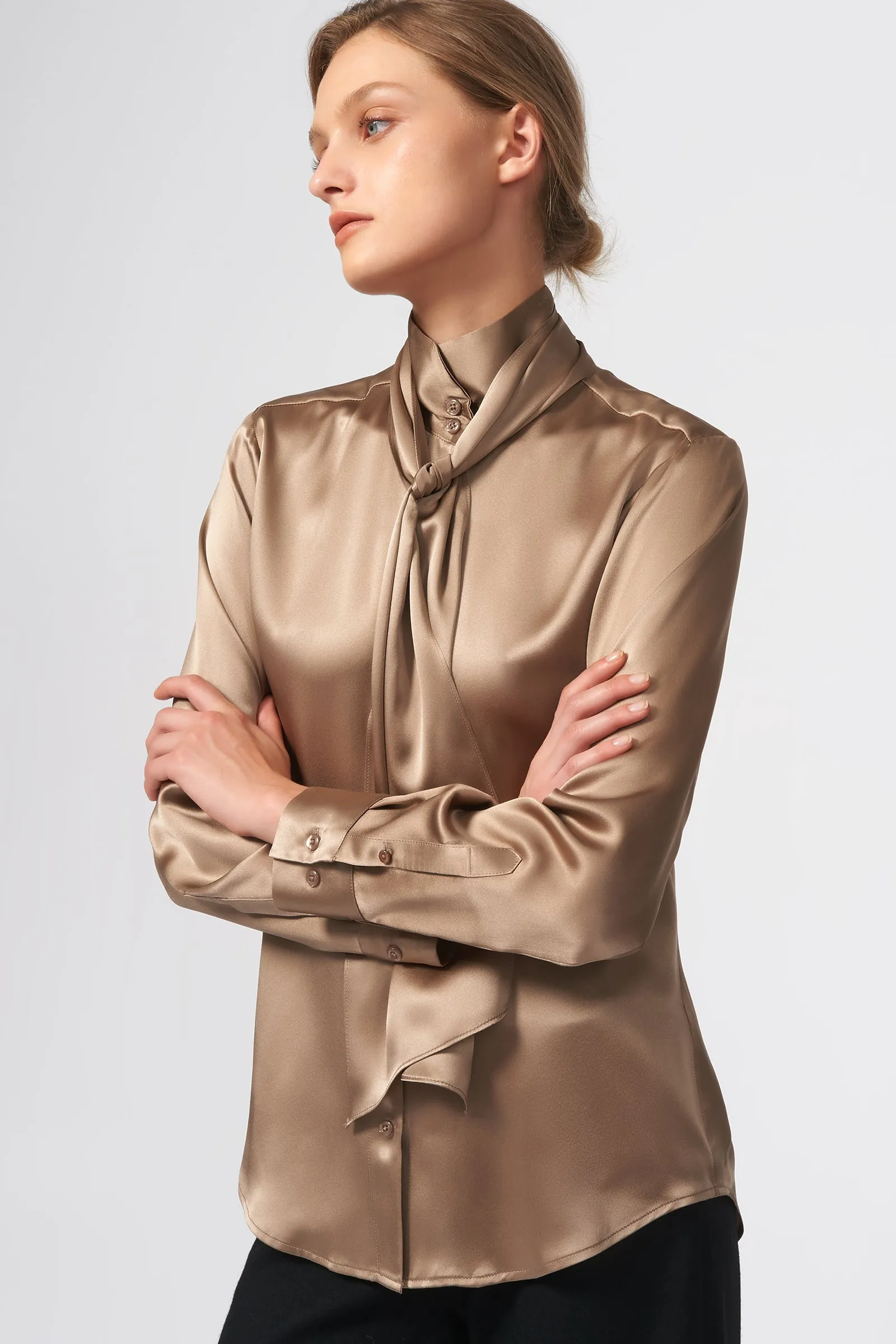 Scarf Tie Blouse - Champagne
